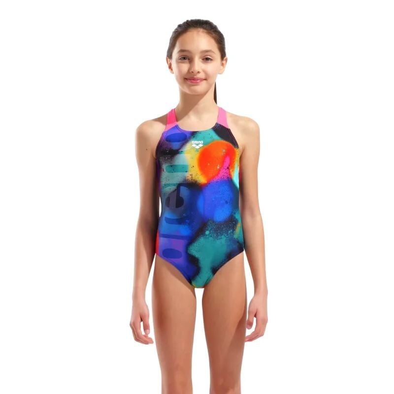 ARENA KIZ ÇOCUK YÜZÜCÜ MAYOSU GIRL'S ARENA SPRAY PAINT SWIMSUIT SWIM PRO BACK 010286590