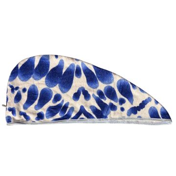 SAÇ KURUTMA HAVLUSU BEYAZ MAVİ DESENLİ