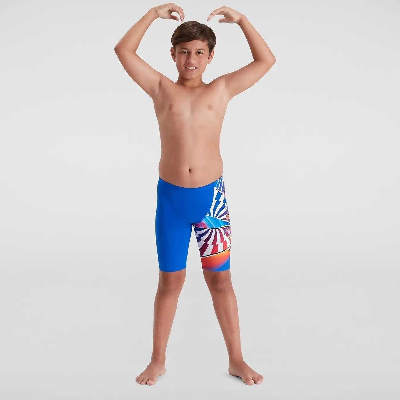 SPEEDO ERKEK ÇOCUK JAMMER MAYO BOYS' PLACEMENT PANEL LEG JAMMER BLUE/ORANGE 8-08686G640