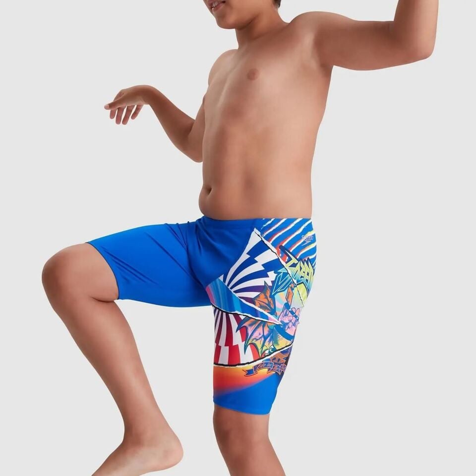 SPEEDO ERKEK ÇOCUK JAMMER MAYO BOYS' PLACEMENT PANEL LEG JAMMER BLUE/ORANGE 8-08686G640