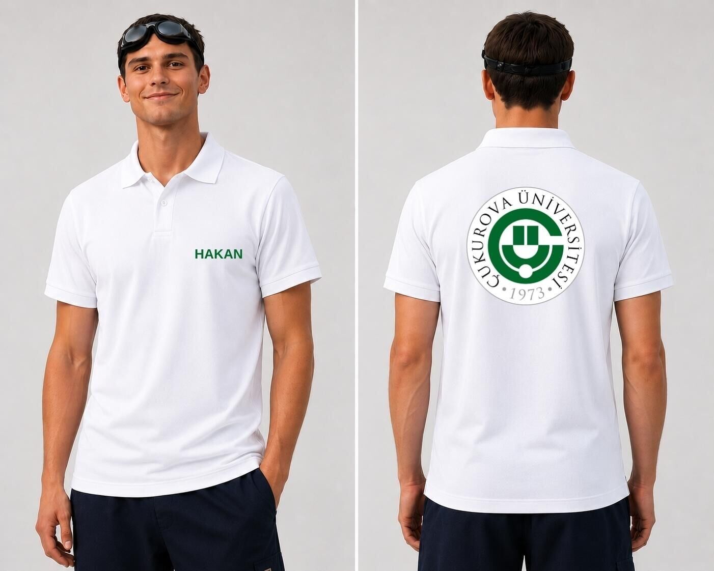 Çukurava Üniversitesi ve İsim Baskılı Polo (Lacost) Yaka T-shirt Beyaz
