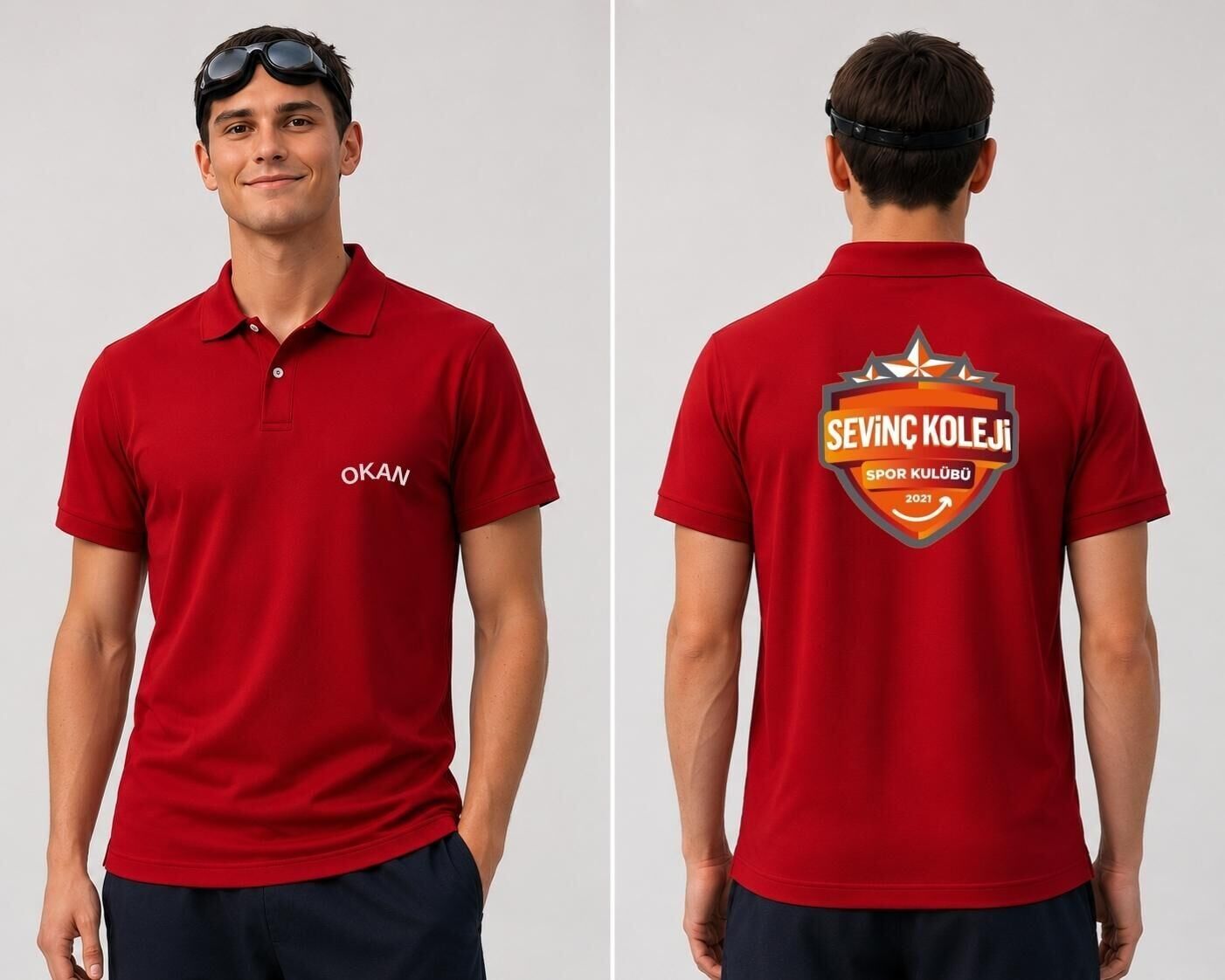 Sevinç Okulları Logo ve İsim Baskılı Polo (Lacost) Yaka T-shirt Kırmızı