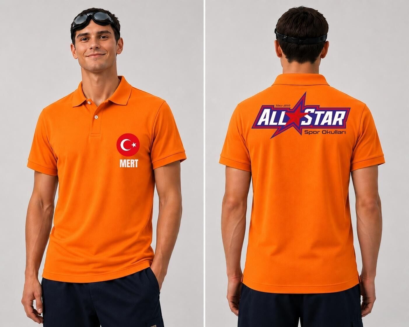 AllStar Spor Kulübü Logo ve Tük Bayrağı İsimli Polo (Lacost) Yaka T-shirt Turuncu