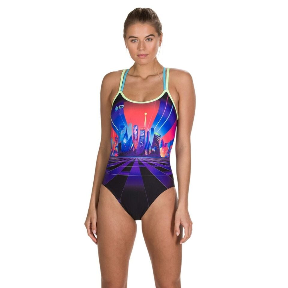 SPEEDO KADIN ANTRENMAN MAYOSU NEON FAN PLMT DOUB XBCK AF BLK/GRN 8-10626D279 YZM UK BEDEN