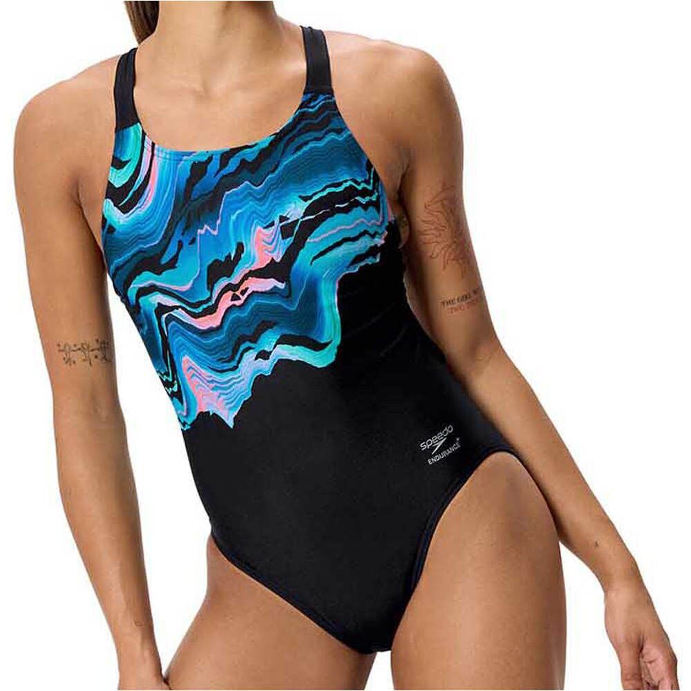 SPEEDO KADIN YÜZÜCÜ MAYOSU PLMT PRNT LEADERBK AF BLU/BLK 8-005346002